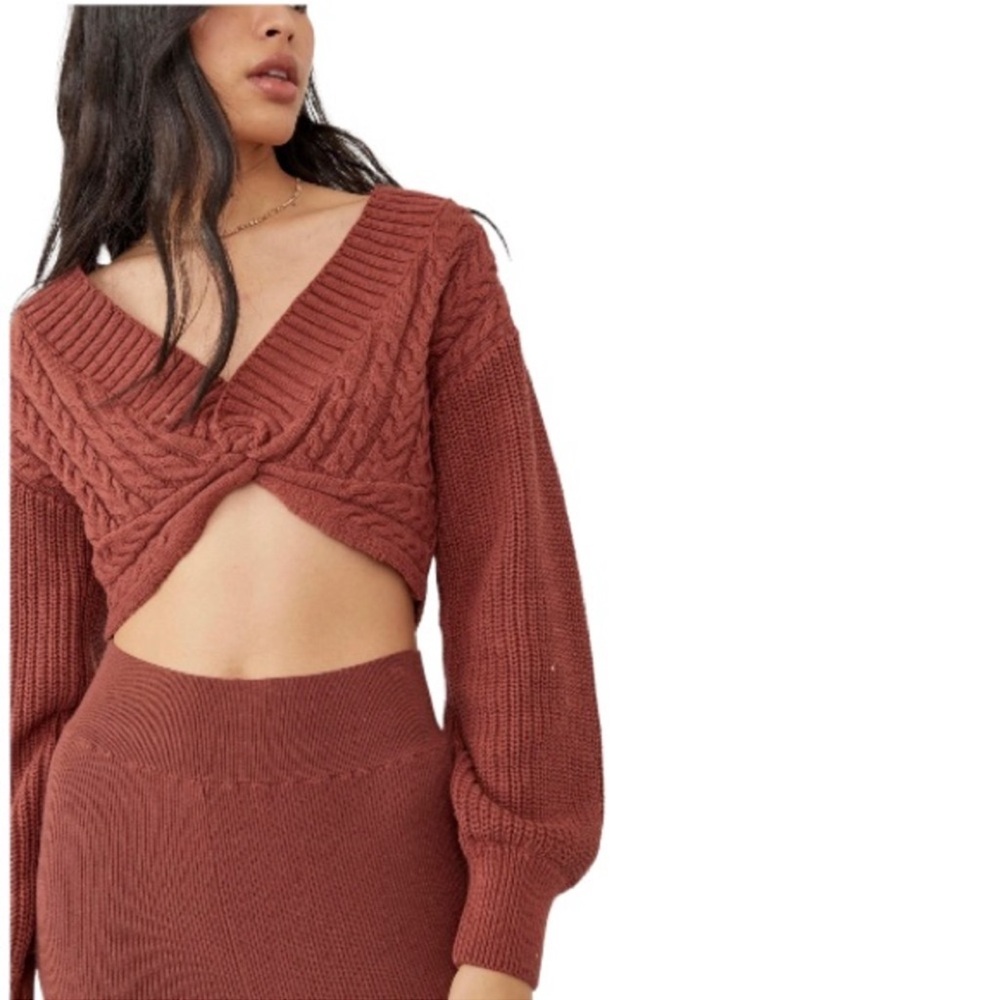 NWOT Free People Emilie Sweater In Cherry Cola Size Medium